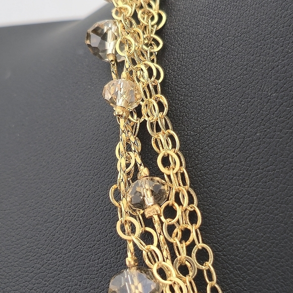 Gold Tone Multi-Strand Chain Necklace with Glass Bead Accents 20" Layered - Picture 14 of 16